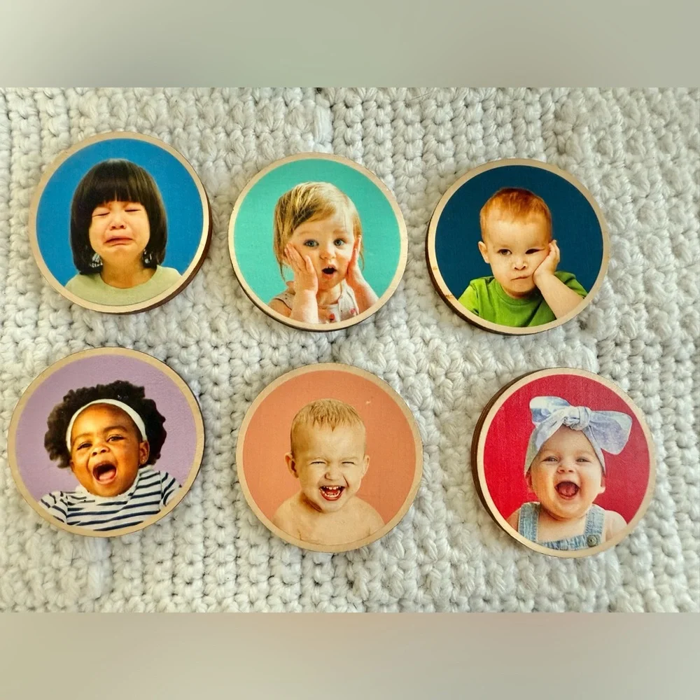 Kiwi Co Panda Crate Emotions Faces Game Wooden Pucks Montessori Learning Tool